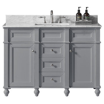 48" Single Bathroom Vanity, Taupe Gray with Carrara White Marble Top