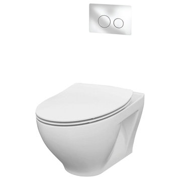 In-Wall Toilet Set, Chrome Round Metal Actuators, 2"x4" Carrier & Tank