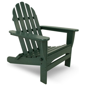 Traditional Adirondack Chair, Foldable Design With Slatted Contoured Seat, Green