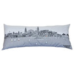 Beyond Cushions - Modern CHARLESTON  Skyline outdoor cushion Cream - Exquisitely Embroidered skyline on polyester, lumbar sized cushions with whimsical touches and rich detail will complement any modern or classic decor