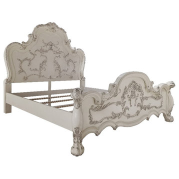 ACME Dresden Wooden California King Bed with Arched Headboard in Bone White