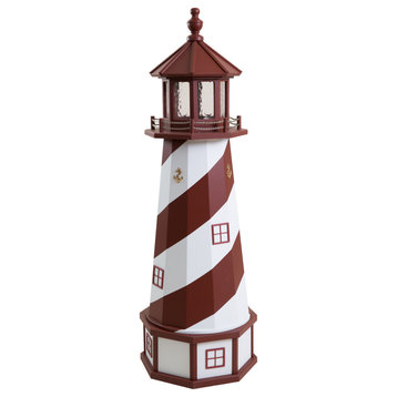 Outdoor Deluxe Wood and Poly Lumber Lighthouse Lawn Ornament, Red and White, 55 Inch, Standard Electric Light