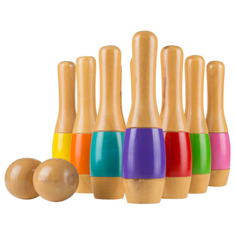 Wood Bowling Set Indoor and Outdoor Game for Toddlers, Kids, and Adults