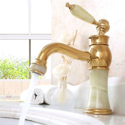 Luxury Gold-plate basin Faucet Single Jade Handle Centerset Mixer Tap - Bathroom Sink Faucets