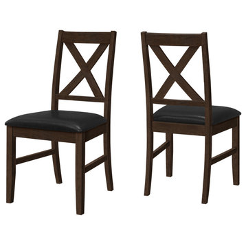 Dining Chair, 37" Height, Set of 2, Dining Room, Kitchen, Side, Brown Solid Wood