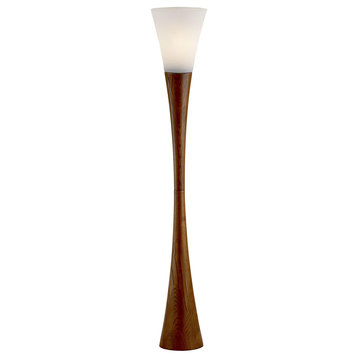 Sleek Walnut Wood Finished Floor Lamp With Frosted Glass Shade