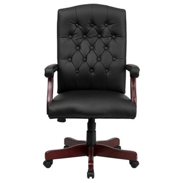Martha Washington Leather Executive Swivel Office Chair, Black, 33"x33"x43.50"