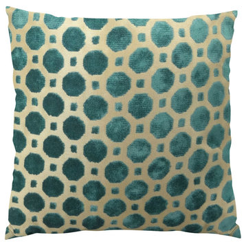 Plutus Velvet Turquoise Handmade Throw Pillow, Double Sided, 22x22