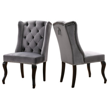 The Florence Dining Chair, Velvet (Set of 2), Gray