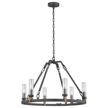 Feiss Landen 6-Light Outdoor Chandelier OLF3213/6AF, Iron/Painted Aged Brass