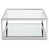 Modern Coffee Table, Silver Stainless Steel Frame With Mirror Shelf & Glass Top