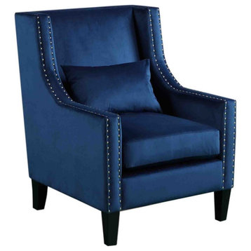 Best Master Furniture Glenn 20" Transitional Velvet Arm Chair in Blue