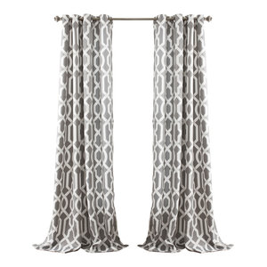 Edward Trellis Room Darkening Window Curtain Gray Set 52x95