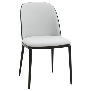 LeisureMod Tule Dining Side Chair With Upholstered Seat and Steel Frame, Black/Platinum Blue