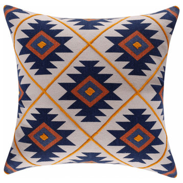 20" X 20" Blue 100% Cotton Geometric Zippered Pillow
