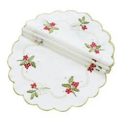 Xia Home Fashions - Holly Berry Embroidered Collection Doily, Set of 4 - Placemats