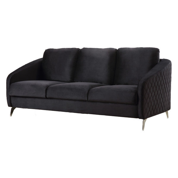 Sofia Black Velvet Elegant Modern Chic Sofa Couch w/ Chrome Metal Legs