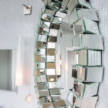 Glamorous White Glass Tile Master Bath