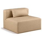 Meridian Furniture - Cube Upholstered Modular Component, Tan, Vegan Leather, Armless Chair - Elevate your space with the luxurious Cube Vegan Leather Armless Chair. This armless chair exudes modern elegance, charm, and comfort making it a perfect addition to any contemporary living space. Its clean lines and cube shape are reminiscent of minimalist design, while the plush tan vegan leather upholstery adds a touch of luxury and sophistication. The chair's versatile construction and geometric aesthetic seamlessly integrate into various design styles, from sleek living rooms to chic home offices, embodying the essence of modern design and creating a sense of order and tranquility in your space.