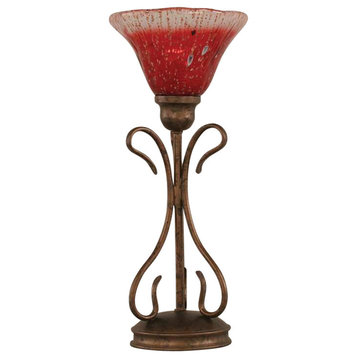 Toltec Lighting Swan Table Lamp, Bronze, 7" Raspberry Crystal Glass