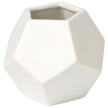 Luxe Mini Matte White Faceted Geometric Vase Ceramic Sphere 5" Honeycomb Round