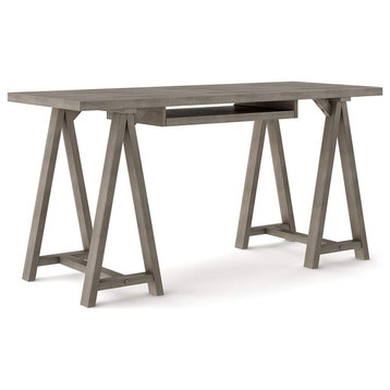 Modern Industrial Desk, Rectangular Top and Keyboard Tray, Farmhouse Grey