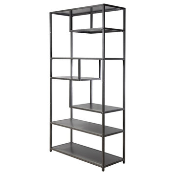 Furniture of America Zin Industrial Metal 6-Shelf Bookcase in Powder Coated Gray
