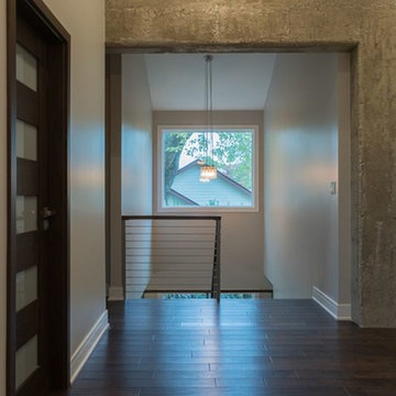 Open riser stairs with stainless steel cable wire railing