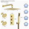 Triple Heads 12" Rain High Pressure Shower System with 3 Way Thermostatic Faucet, Brushed Gold