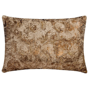 Copper Jacquard Foil & Beaded 12"x16" Lumbar Pillow Cover - Copper Ore