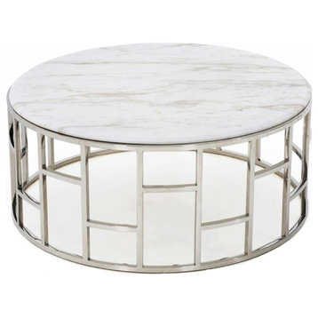 Modrest Silvan Modern Marble and Stainless Steel Coffee Table