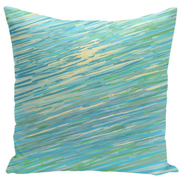 Polyester Decorative Pillow, Abstract Coastal, Blue, Green, Yellow, 16"x16"