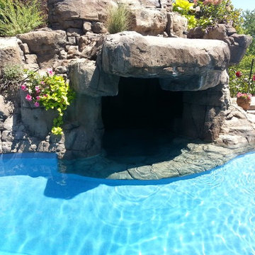 Faux Rock Concrete Waterfall with Swim Under Grotto