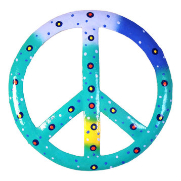 Tropical Ocean Blue Peace Sign 8 Inch Wall Decor Haitian Metal