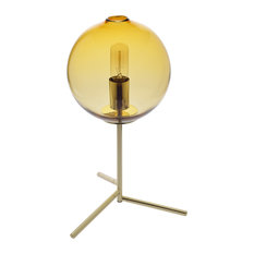 Golden Metal Hand Blown Glass Table Lamp, Amber