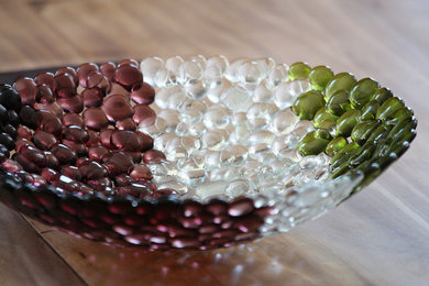 Fused Glass Decorative Bowls, Pebble Bowl - Purple, Clear & Lime