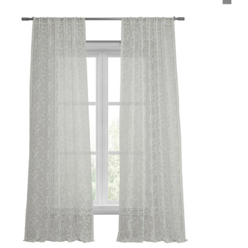 Paris Scroll Patterned Linen Sheer Curtain, 50"x96"