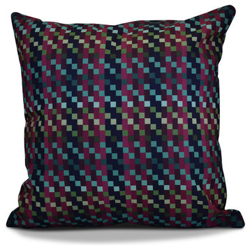 Mad for Plaid Geometric Print Outdoor Pillow, Purple, 18"x18"