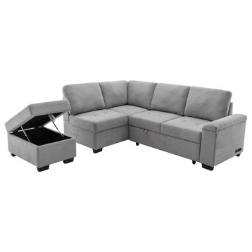 Gewnee Sleeper Sectional Sofa, L-Shape Corner Couch Sofa-Bed