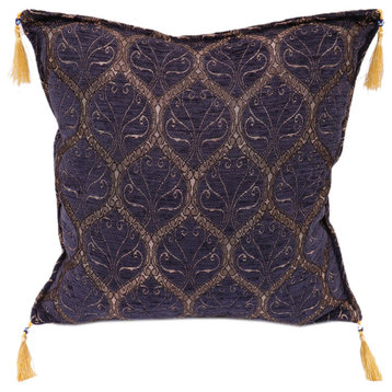 Trellis Myrtus Chenille Decorative Contemporary Turkish Pillow, Dark Blue