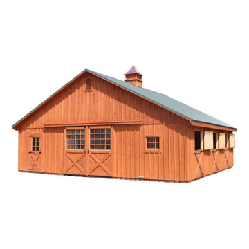 6 Stall Modular Horse Barn with Metal Roof, Center Aisle, and a Cupola