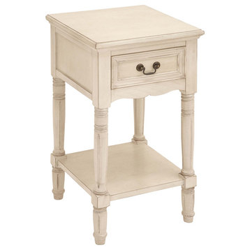 Urban Designs Solid Wood Night Stand Table, Antiqued White