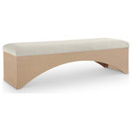 Meridian Furniture - Lawson Upholstered Bench, Cream, Velour Fur Fabric, Natural Finish - Uplift your space with the Lawson velour cream fur fabric upholstered bench, a sleek blend of modern simplicity and plush comfort. Featuring a luxuriously soft velour fur fabric seat, this bench offers a tactile experience that's as inviting as it is stylish. The minimalist, natural oak wood base, with its curved cut-out design, adds an architectural touch that creates a striking visual balance.