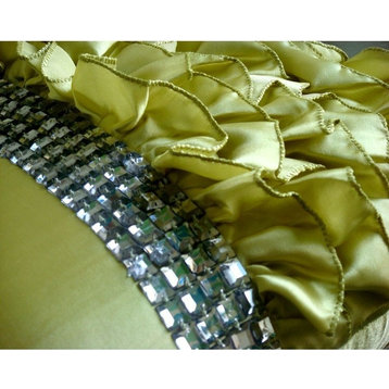 Green Throw Pillow Covers 16"x16" Satin, Diamonds & Ruffles