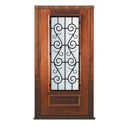 Pre-hung Single Door 80 Mahogany St. Charles 3/4 Lite Wrought Iron - Front Doors