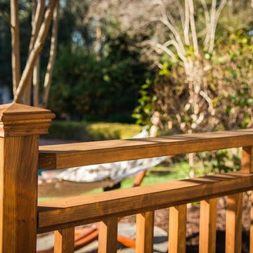 Curved Redwood Deck with Hot Tub