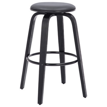 Harbor Swivel Stool Faux Leather and Wood Veneer Frame, Gray and Black Wood, Counter Height 26"