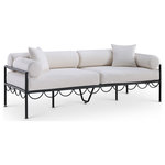Meridian Furniture - Portofino Water Resisting Fabric Upholstered Patio Sofa, Cream - Bold art deco lines and plush cream water-repellent fabric define the Portofino patio sofa. Wrapped in a matte black aluminum frame, it balances striking design with outdoor durability. Perfect for lounging under the sun or stargazing in style, this piece turns any outdoor space into a chic retreat.