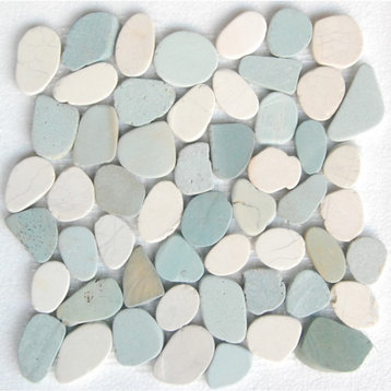 Green & White 12x12 Interlocking Natural Pebble Tile, 10 Sheets