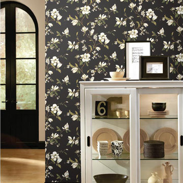 Callaway Cottage Black Magnolia Branch Wallcovering